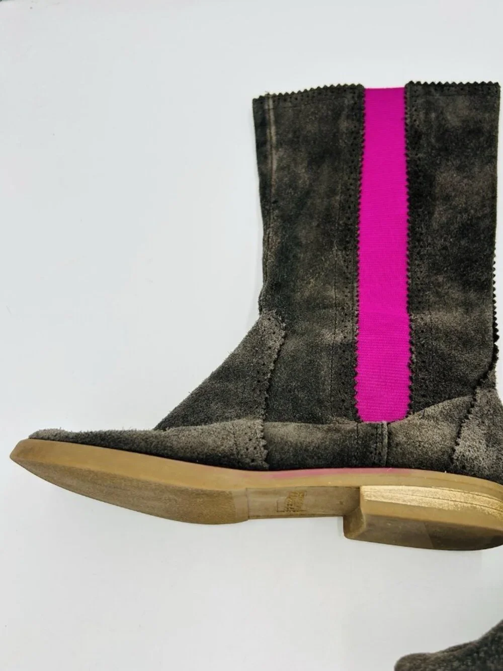 Sperry Girls Suede Pull-On Tall Boots Olive Green Pink Stripe Size 2M Youth